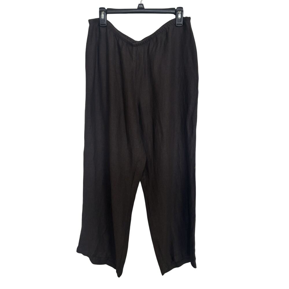 Eileen Fisher Italian Linen Blend Brown Wide Leg Pants Large Coastal Casual Boho